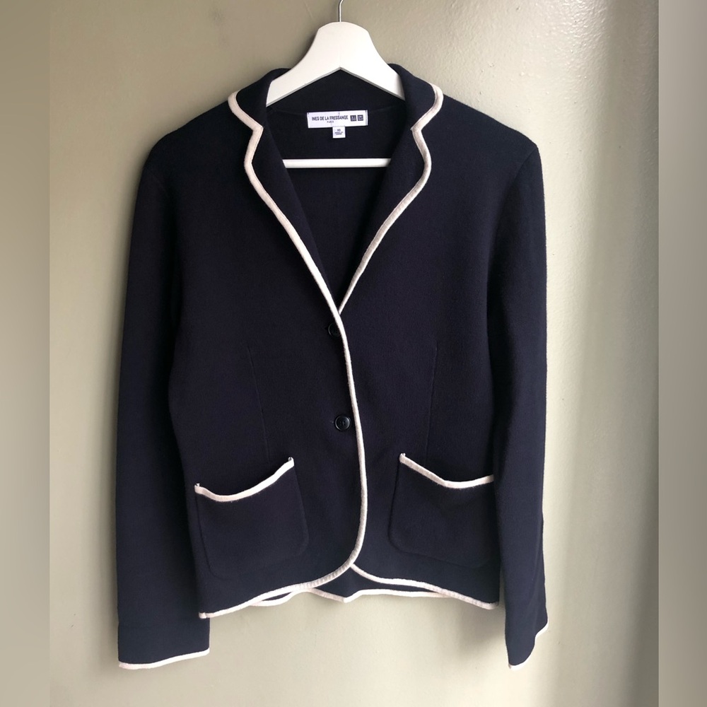 UNIQLO X INES DE LA FRESSANGE Long Sleeve Sweater Blazer Navy Blue Size: XS